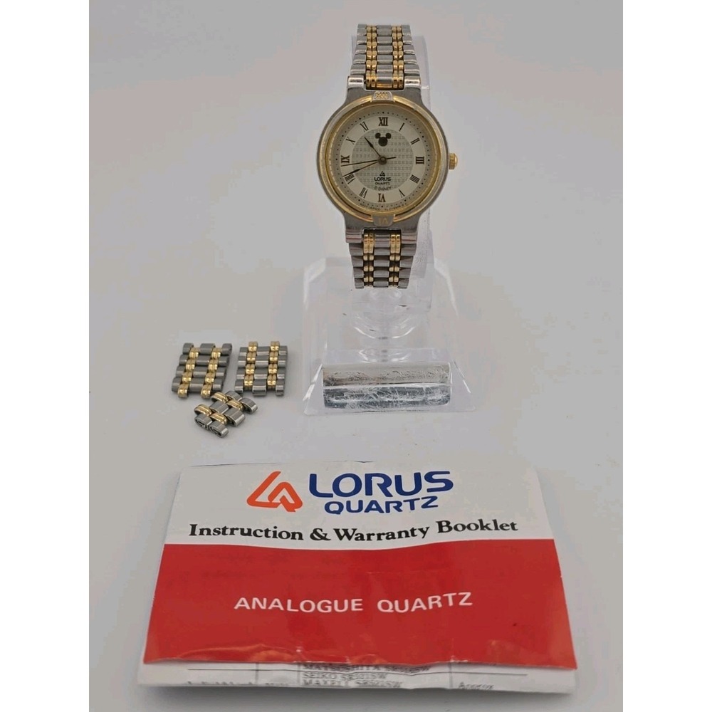 Vtg Lorus by Seiko Disney Mickey Mouse Watch 2-Tone Gold/Silver - New Batt 5.5"